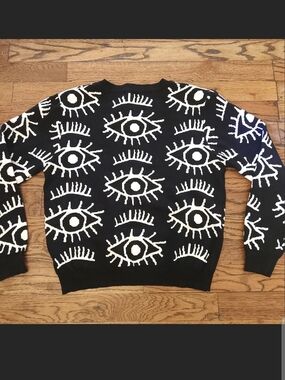 Lizette Collection Evil Eye Knit Sweater Black White Size L